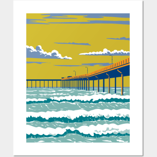 Ocean Beach Municipal Pier or OB Pier in San Diego County California WPA Poster Art Posters and Art